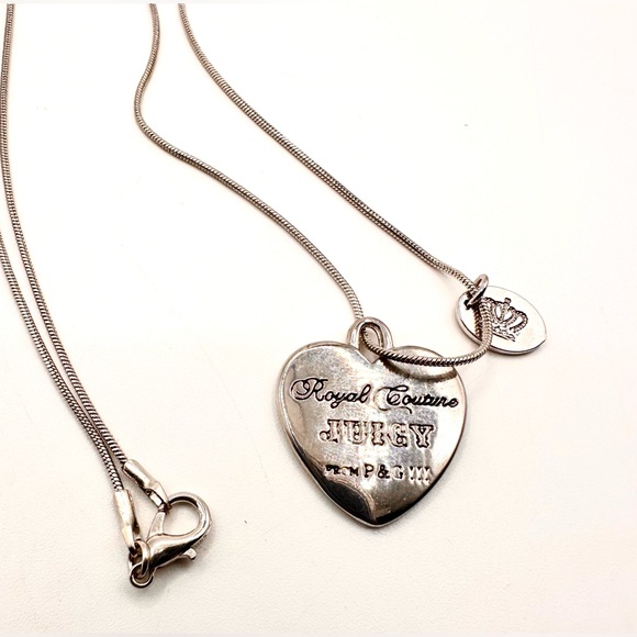 Juicy Couture Silver Heart Crown Necklace Vintage, w/Silver Plated Necklace Y2K - Picture 7 of 10